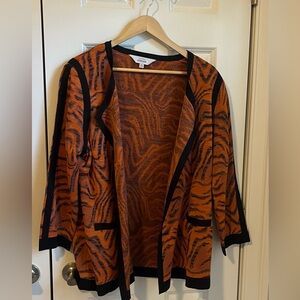 Misook Orange and Black Animal Print Cardigan